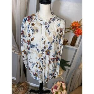 Women’s size 1X Off White Vintage Flower Vibe Button Down Top St. John’s Bay GUC